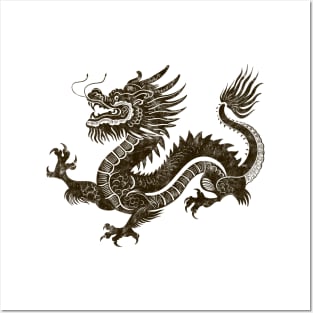 Traditional Dragon (distressed - dark brown) Posters and Art